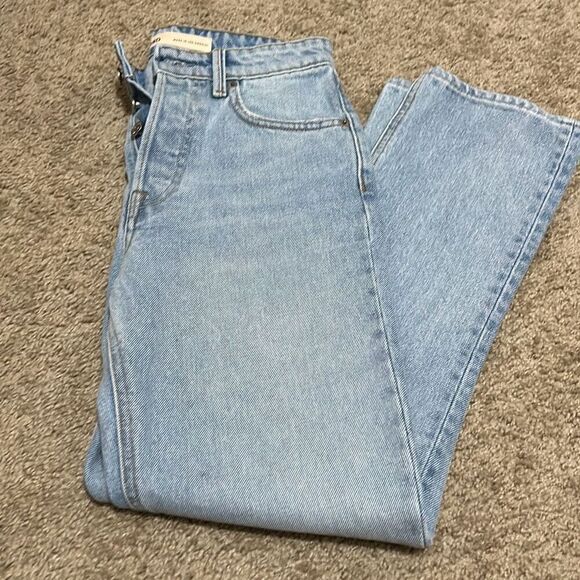 GRLFRND 23 Karolina High Rise Straight Leg Crop Jeans Light Denim Button Fly New - Picture 1 of 13